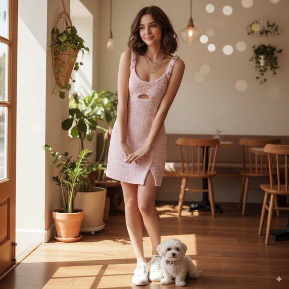 Moon River Sleeveless Tweed Mini Sweater Dress in Pink One Size NWT - Picture 1 of 8